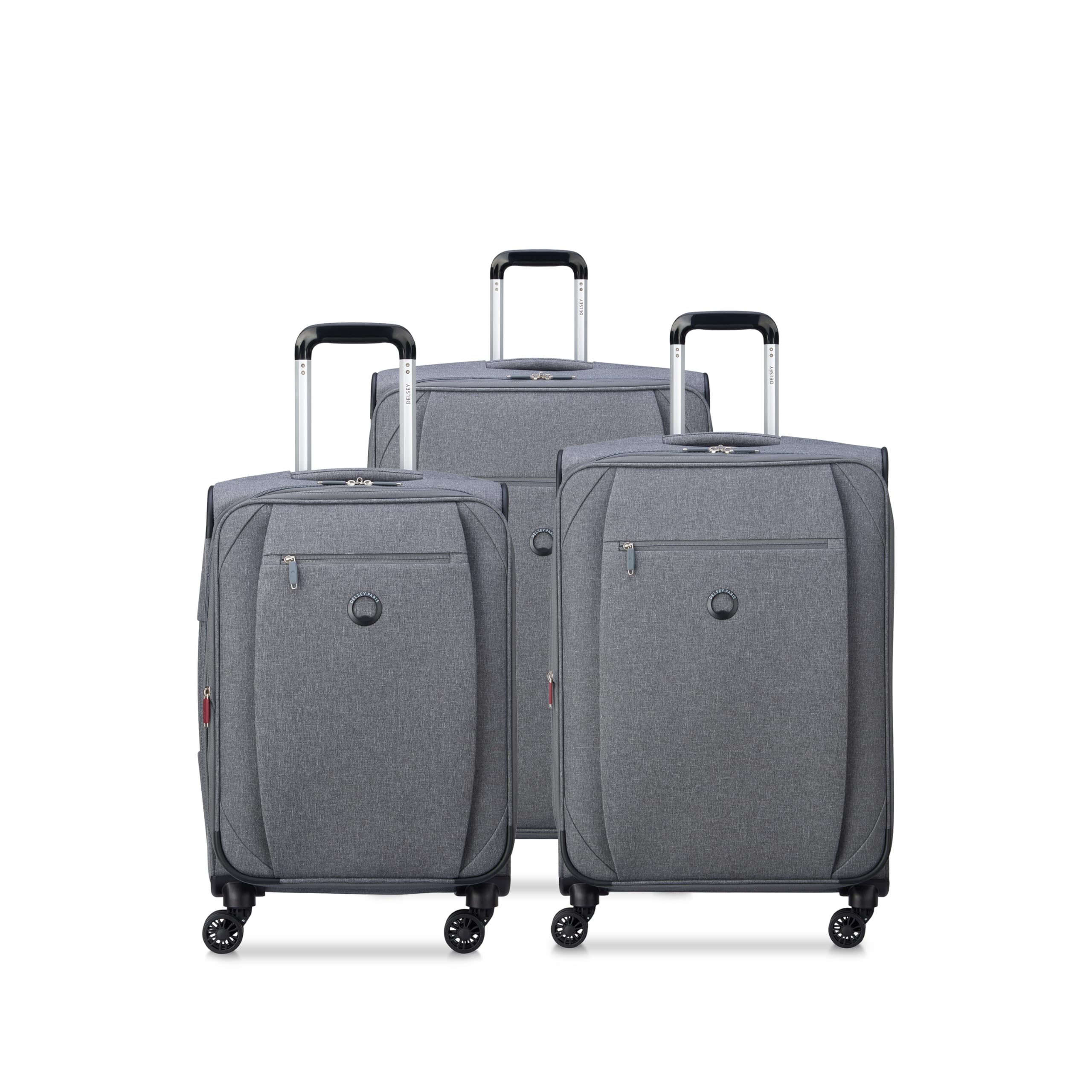 DELSEY PARIS Rami Softside Expandable Luggage with Spinner Wheels, Grey, 3 Piece Set (20/24/28)