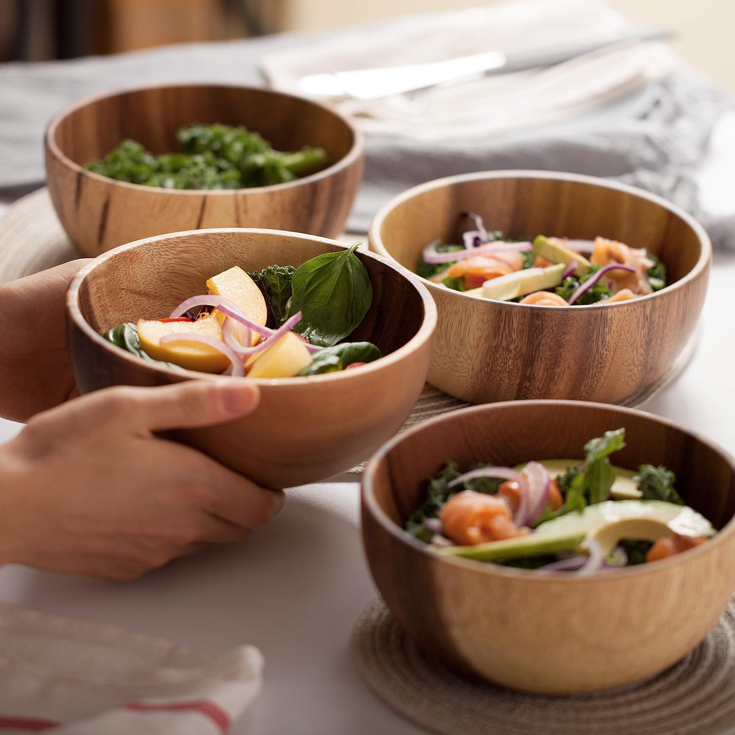 🛒 Flаѕh Sаlе Acacia Wooden Salad Bowl 6.3inches Set of 4 - Individual Salad Bowls for Salad, Fruits and Cereal by AVAMI