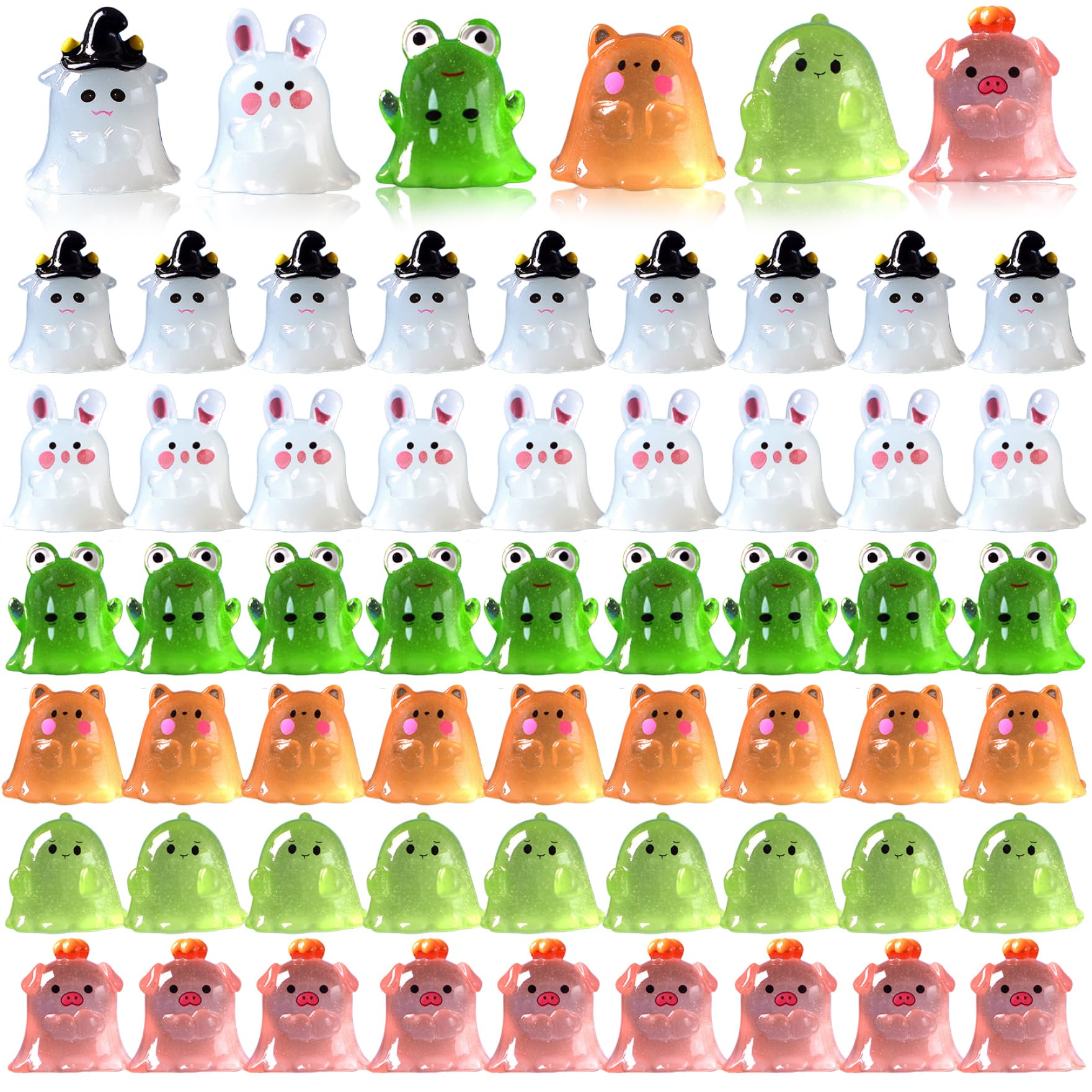 Takingup 60 Pcs Halloween Miniatures Ghost Figurine | Cute Mini Animal Ghosts Decor, Glow In The Dark Luminous Resin Figures for Dollhouse Garden Landscape Party Halloween Decorations