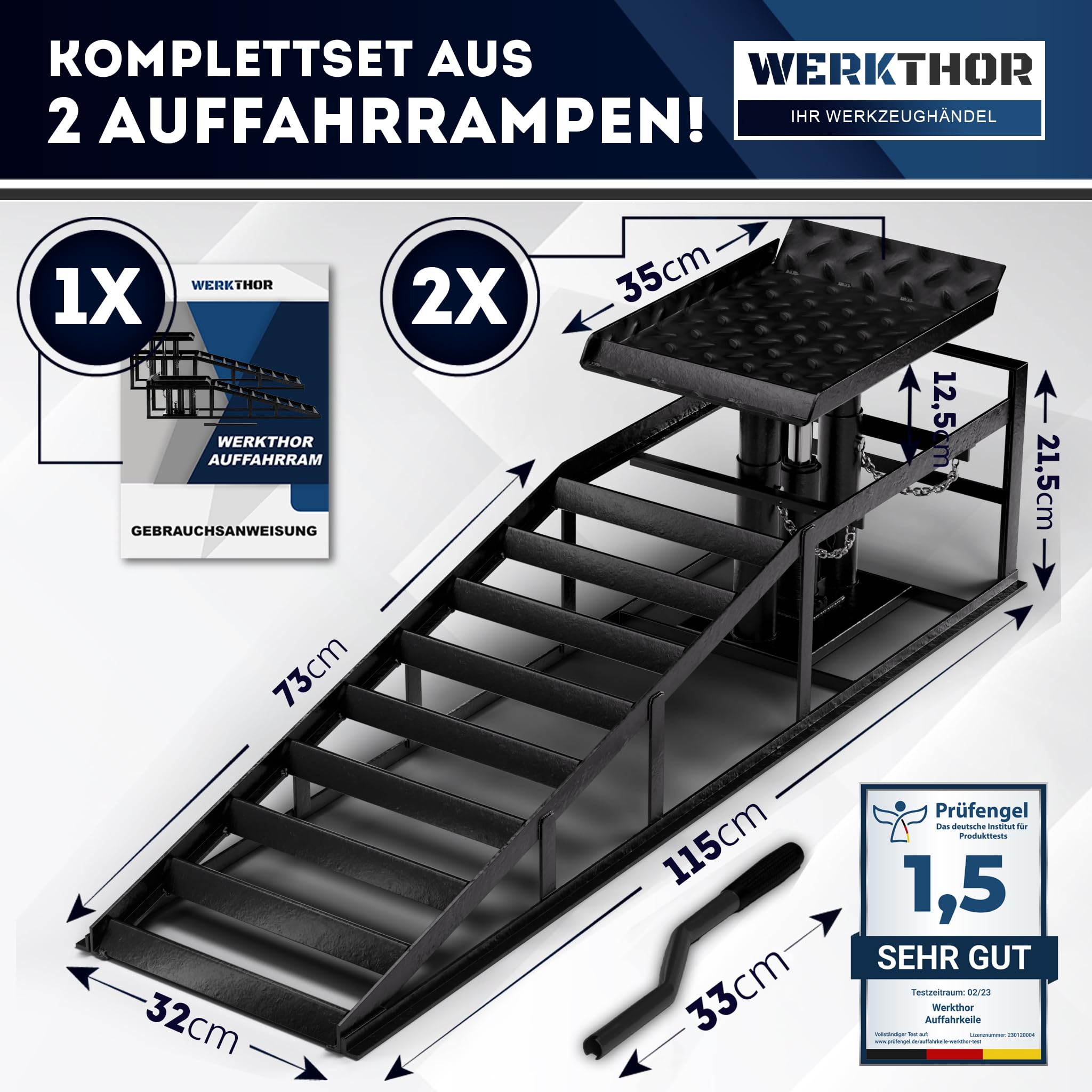 WERKTHOR Auffahrrampen 2er Set - 3t Tragkraft Für PKW & Transporter Mit Rutschfester Oberfläche