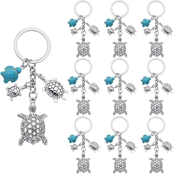 10Pcs Turtle Keychains Alloy Ocean Animals Keyrings Fashion Tortoise Key Ring Beach Keychain for Women Men Student or Teachers
