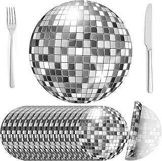 50 Pieces 12 Inch Christmas Disco Ball Round Placemats 70s Disco Party Placemats Disposable Paper Table Mat for Birthday Party, Reunion, 70s Groovy Party, Kitchen, Wedding, Banquets, Dining Supplies