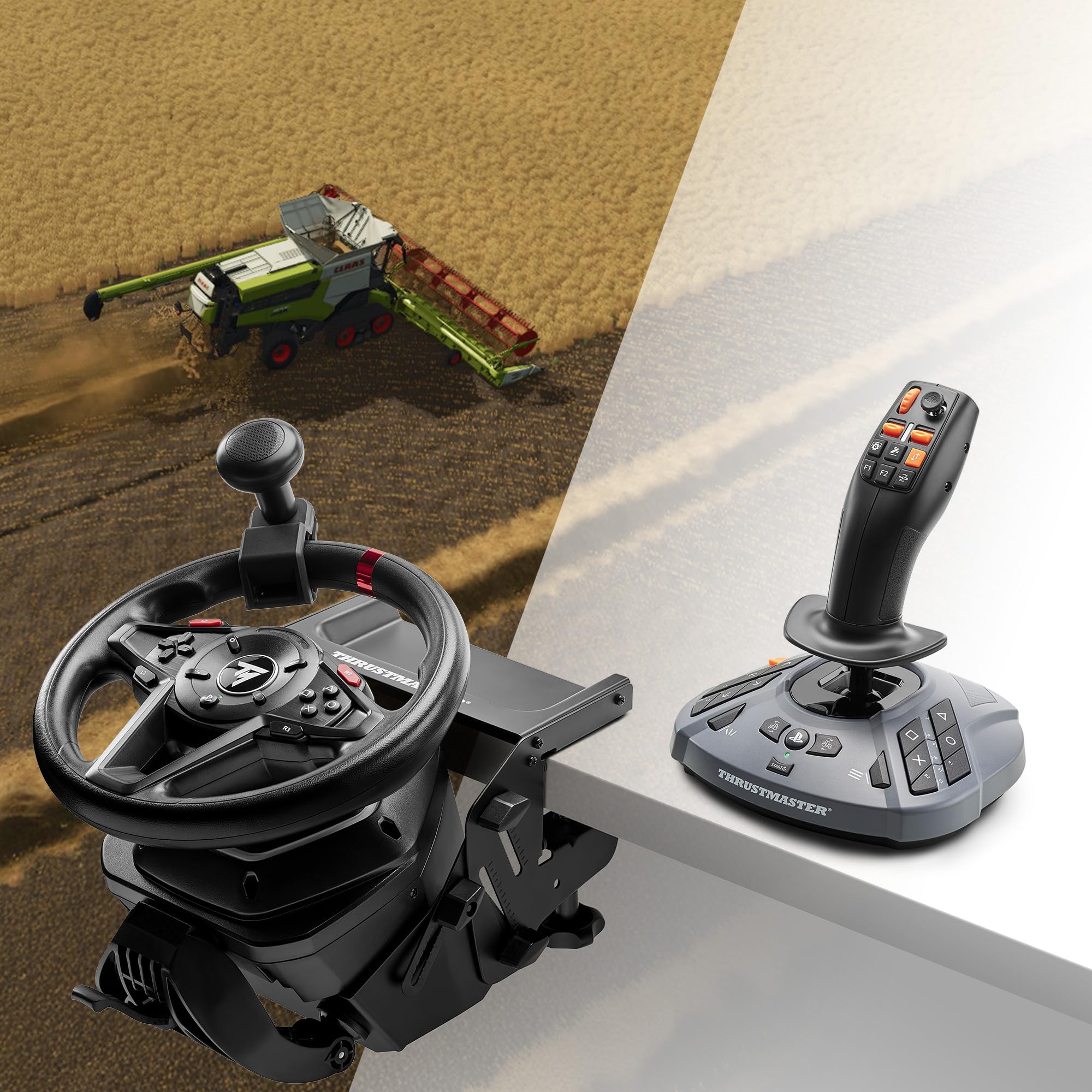 Thrustmaster T128 SimTask Farming Pack – Lenkrad & FarmStick Set für PS5 & PC – Inkl. Halterung & Pedale – Magnetische Schaltwippen & Präzisions-Joystick für Landwirtschafts-Simulator – Schwarz - 3