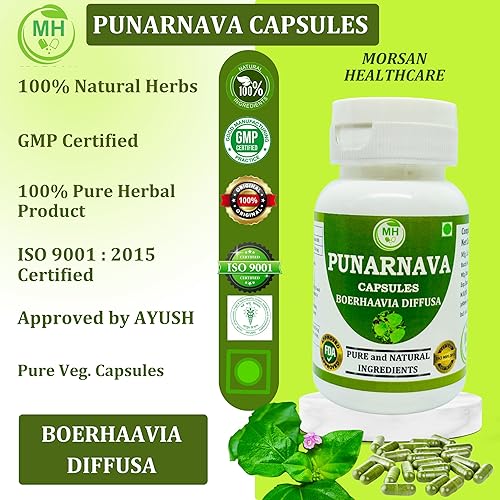 Miniatura 6 de Morsan's Punarnava (Boerhaavia diffusa) Cápsulas, Containg 60 x 500 mg. Cápsulas vegetales naturales y herbarias, paquete de 4
