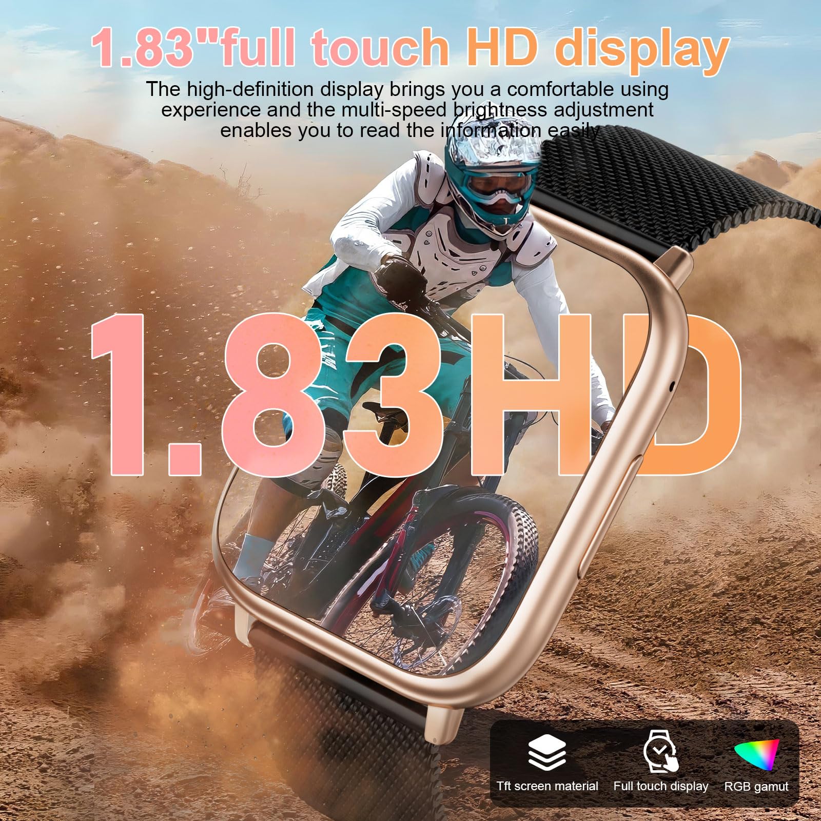 Smartwatch donna, 1,83" Orologio bluetooth con Effettua/Risposta Chiamate,113+Sportive Smart watch Contapassi/24H Cardiofrequenzimetro/Sonno/SpO2, IP68 Fitness Tracker per Android iOS(Oro Nero)