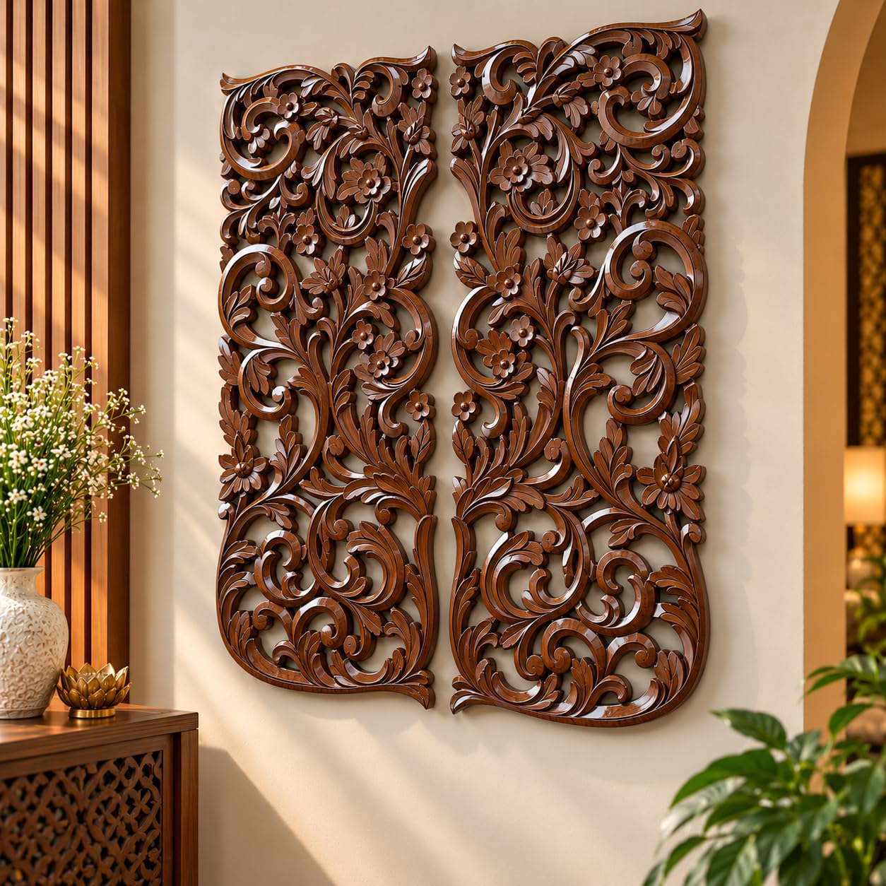 Floral MDF Wall Panel - Walnut Design -3