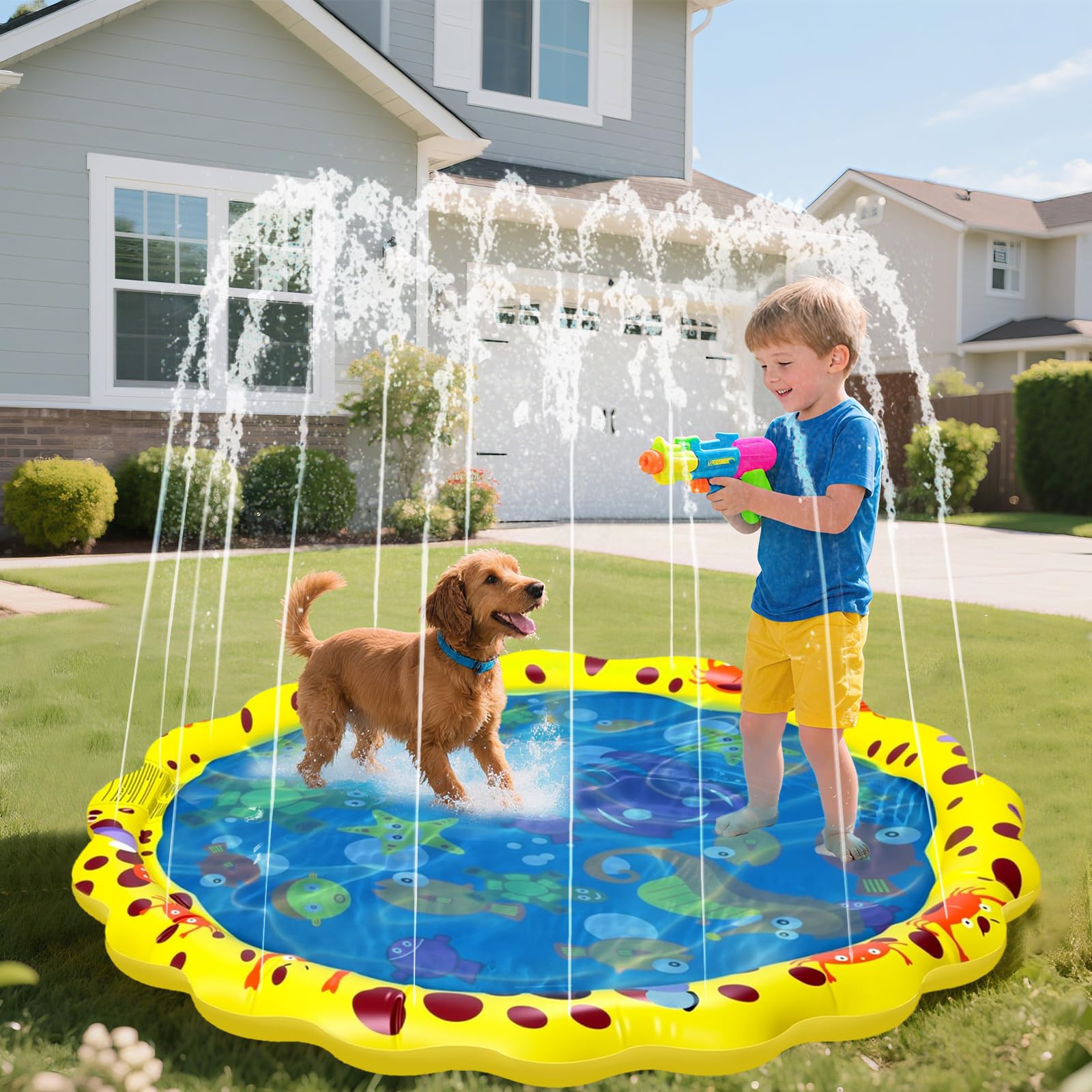 vsshe Dog Pool, Small Paddling Pool, Foldable Sprinkle and Splash Water Play Mat