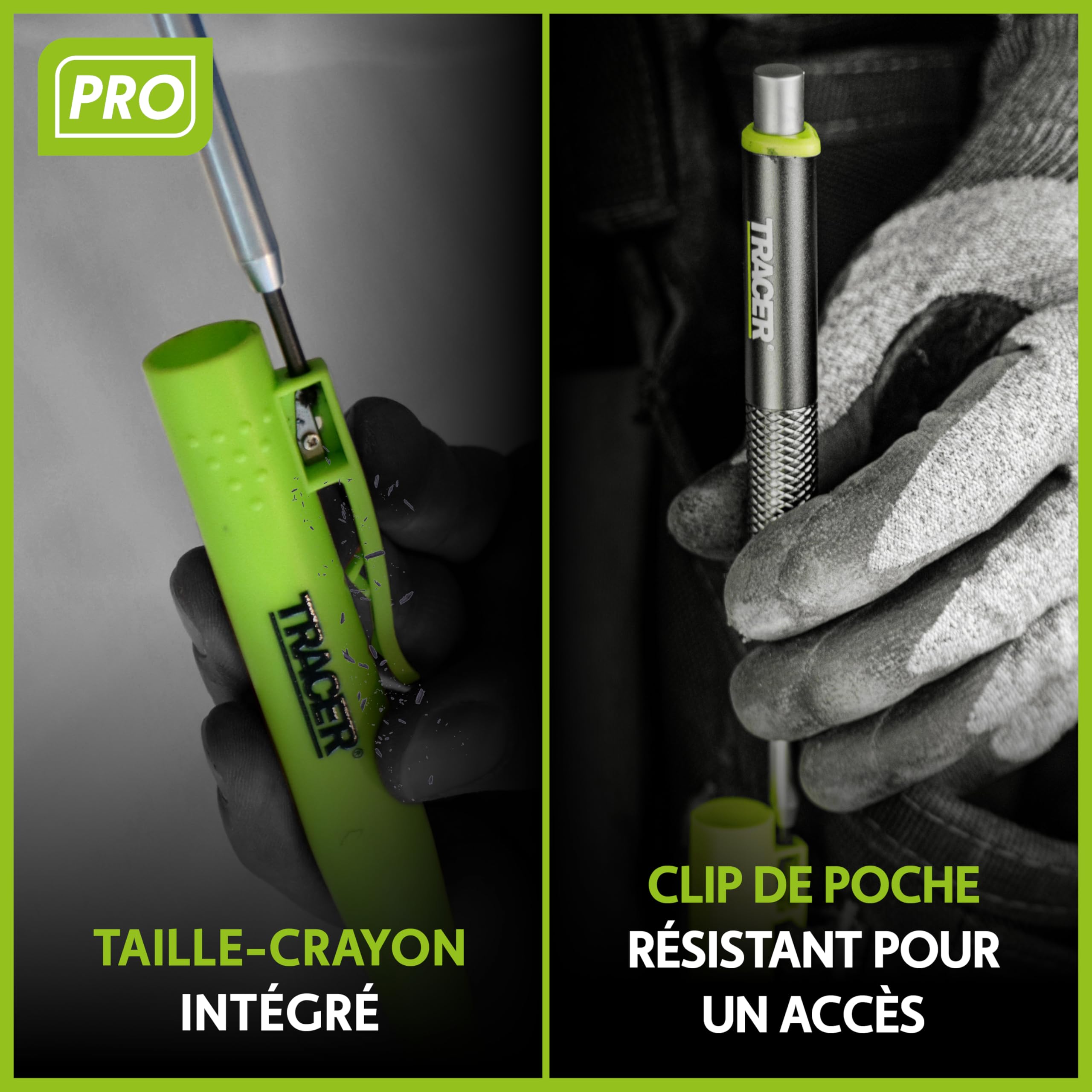 Tracer Pro Series Crayon de construction à trous profonds en aluminium avec 6 paquets de mines de rechange et étuis de chantier