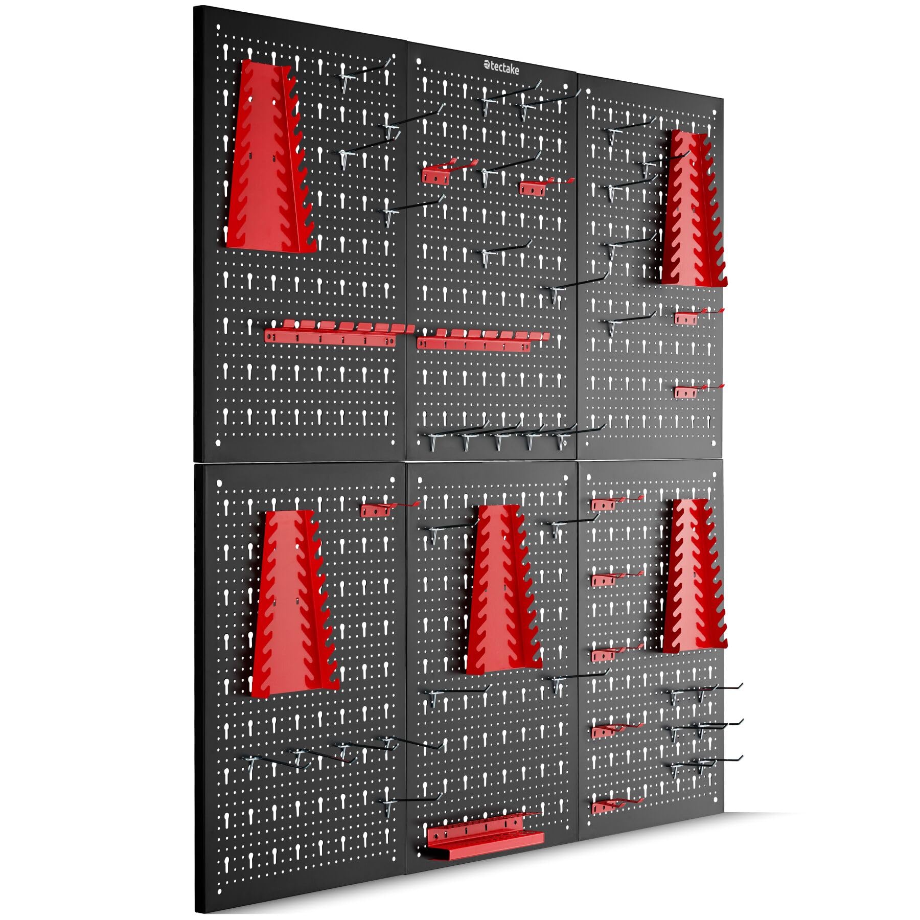 TecTake® Pannello Forato Portautensili, Pannello Portaoggetti con 6 Pannelli, 53 Ganci e Sostegni, Espandibile, Adattabile, Ideale per Garage e Officina, Pannello Porta attrezzi da Parete