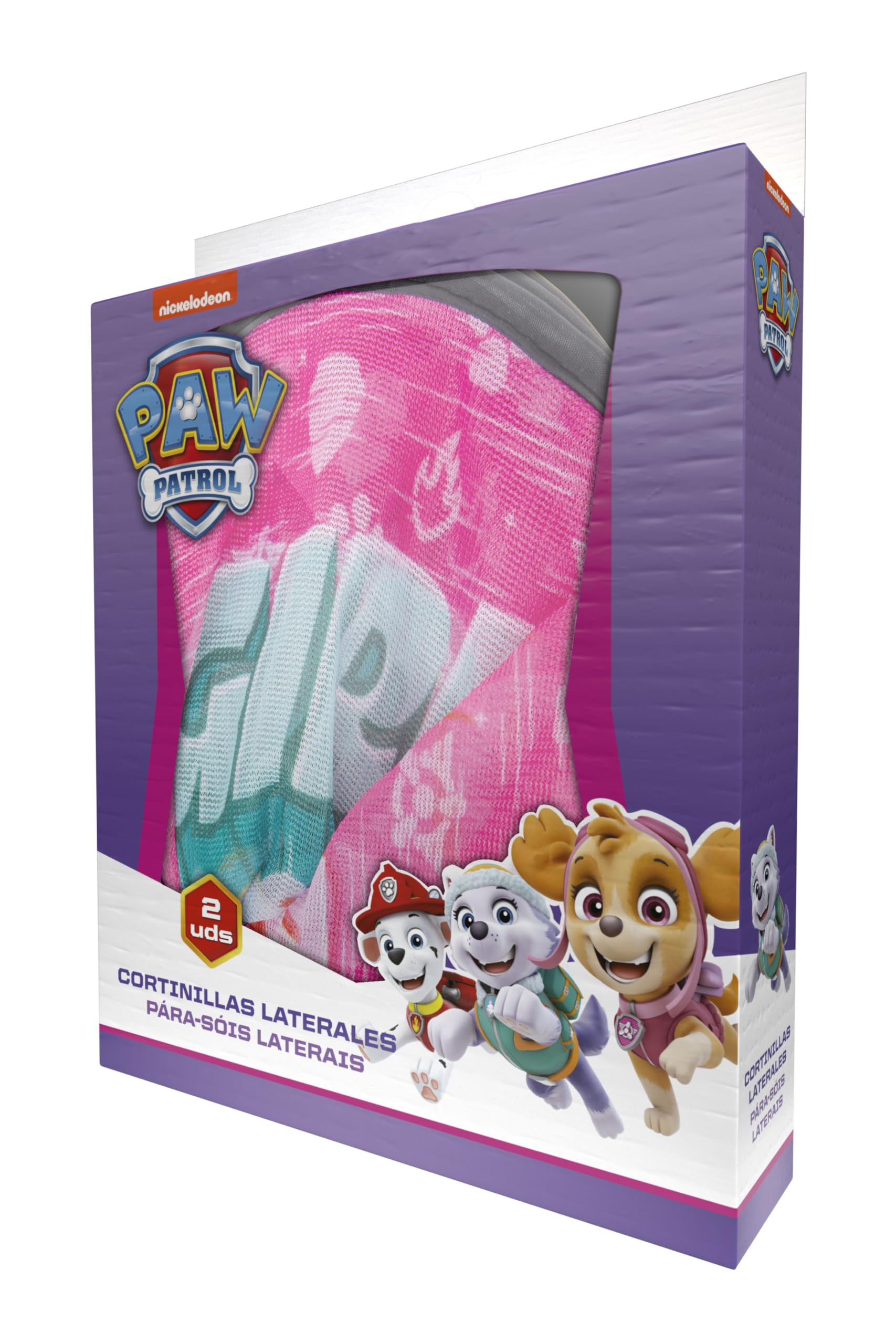 Paw Patrol Lot de 2 Rideaux latéraux microperforés de la Pat' Patrouille Roses avec Les Personnages Skye, Liberty et Everest. Protège des Rayons du Soleil et de la Chaleur