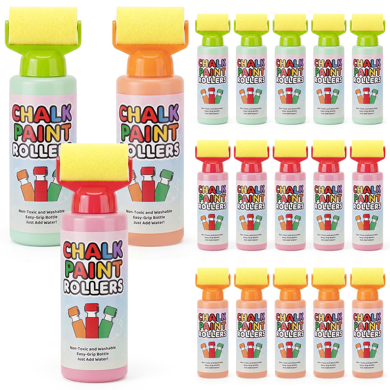 Eaasty 18 Pcs Roller Sidewalk Chalk Set Sidewalk Paint, Red, Green, Orange