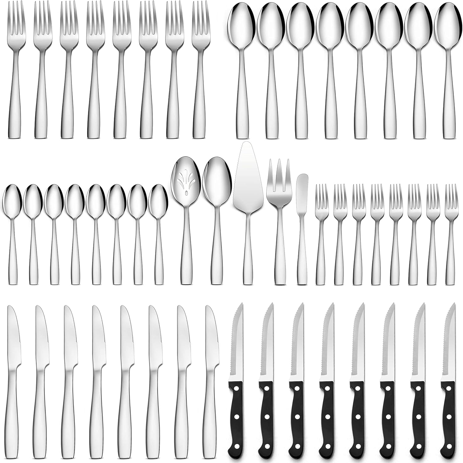 53 Pieces Silverware Set with Steak Knives and Serving Utensils, HaWare
