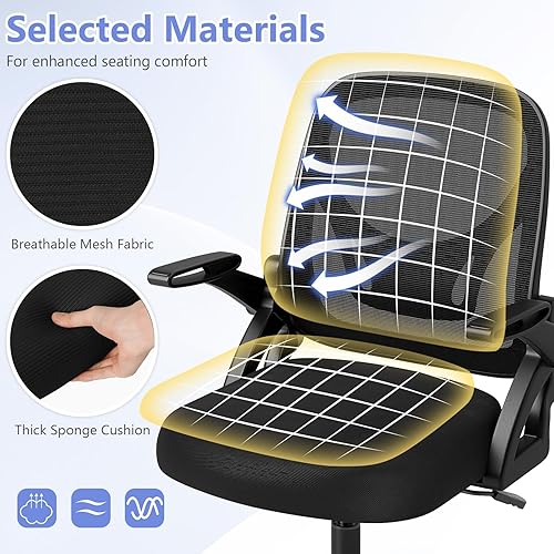 Miniatura 5 de Giantex Silla de oficina de malla, silla de escritorio ergonómica con brazos abatibles y soporte lumbar, escritorio giratorio de altura ajustable