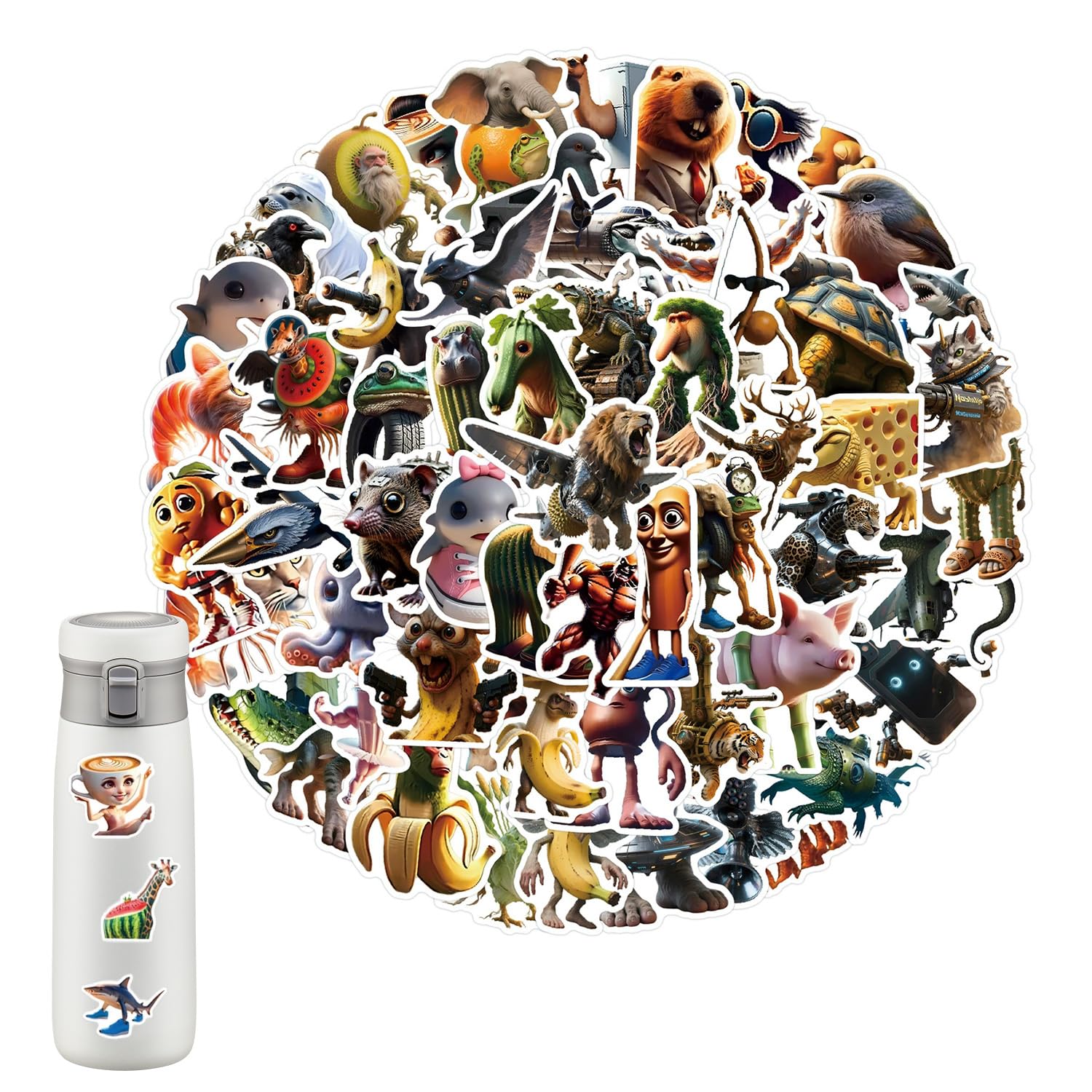 100PCS Italian Brainrot Stickers, Tralalero Tralala Stickers Tung Tung Sahur, Waterproof Reusable Colorful Pvc Animal Sticker Wall Decor For Water Bottle Scrapbook Laptop Skateboard Computer (A-Black)