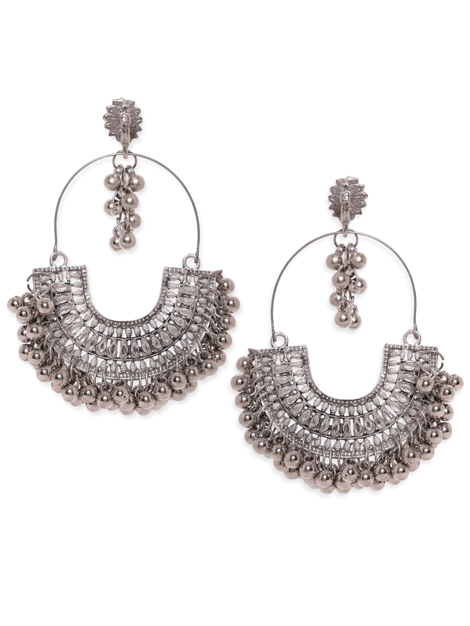 rubans Silver oxidized ghungroo beaded statement chandbali earrings-picture-23