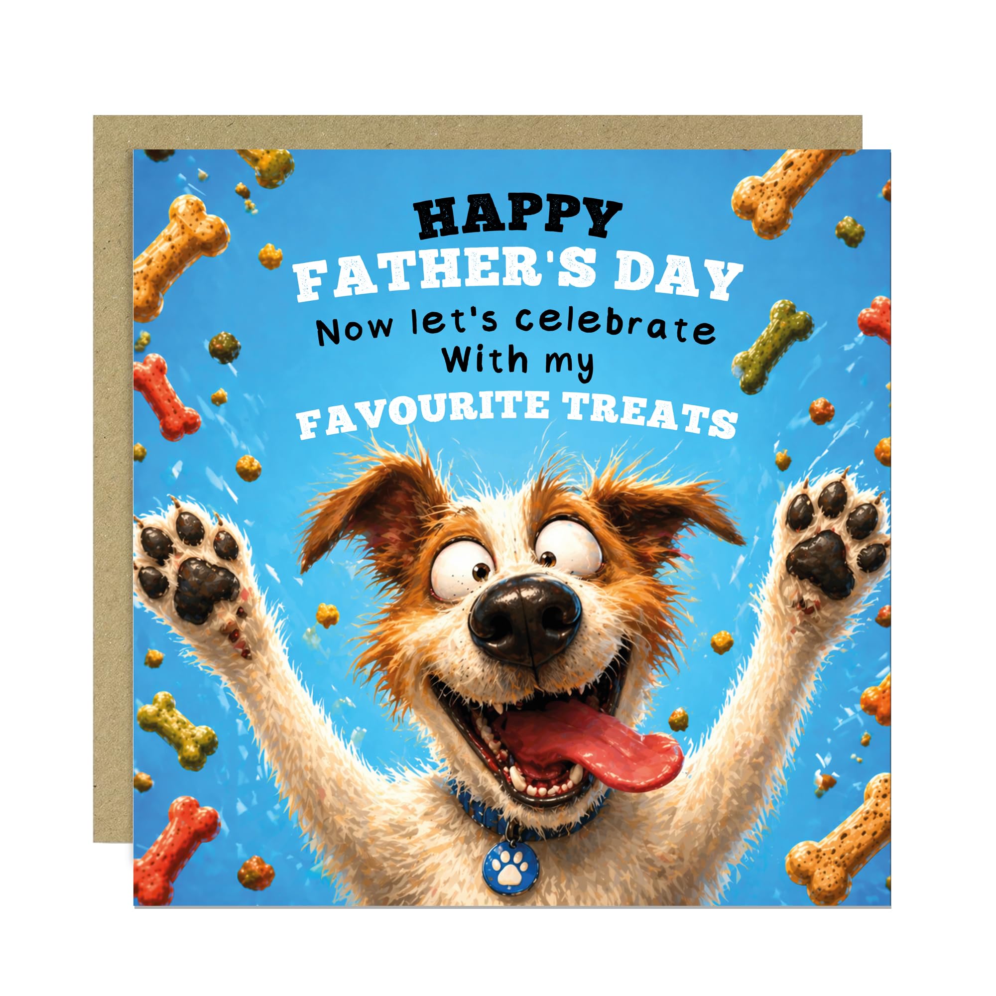 RED OCEAN Happy Fathers Day Card From Dog Funny Father's Day Cards Dog Owner Cards For Dog Dad Hilarious Greetings Card For Him 145x145mm With Kraft Envelope