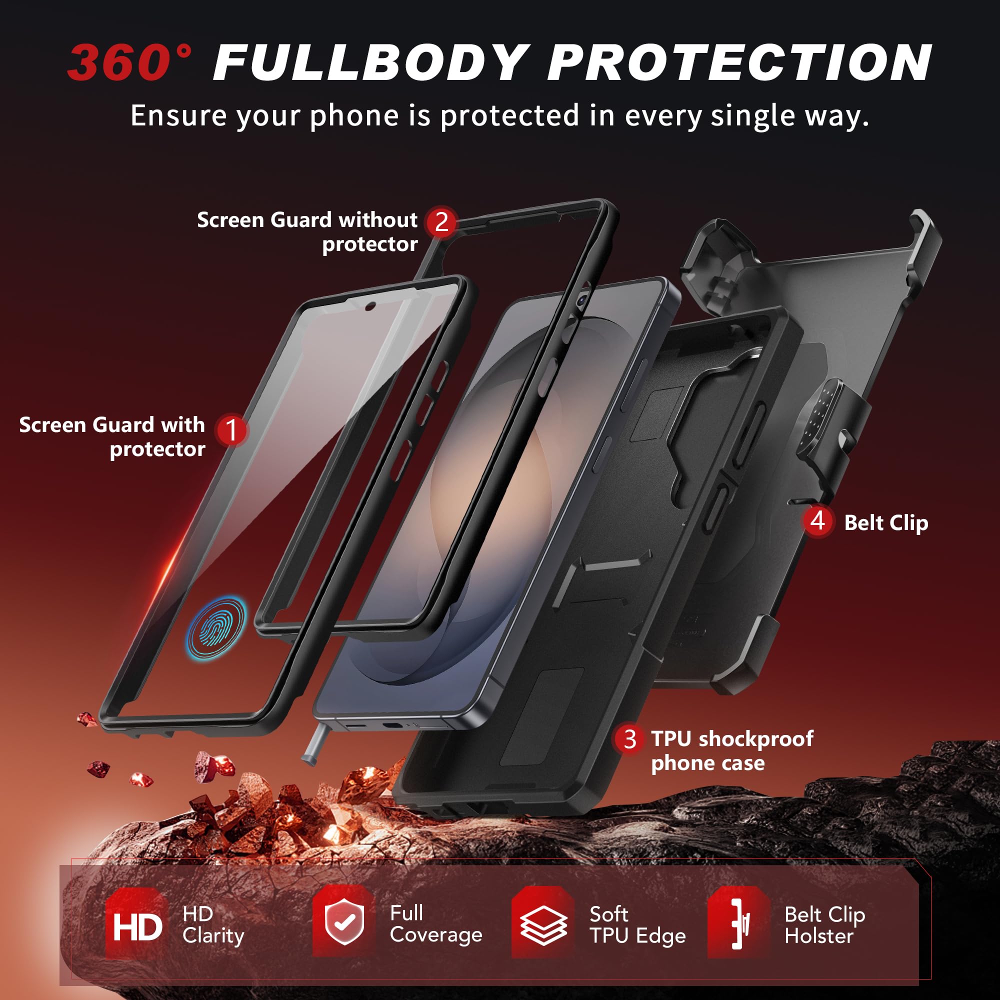 TONGATE Etui ze stojakiem magnetycznym do Samsung Galaxy S26 Ultra, czarne, kompatybilne z MagSafe, z osłoną aparatu, 2 ramkami przednimi, folią ochronną i klipsem do paska