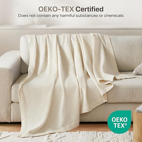 Miniatura 5 de Madison Park - Manta de 100 % algodón, diseño moderno de tejido de punto gofre, para todas las estaciones, ligera, transpirable, suave y acogedora,