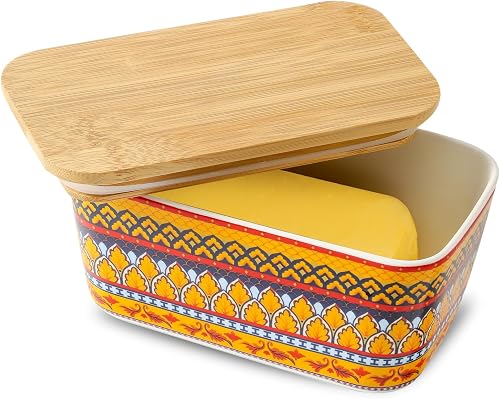 Hasense Bohemian Butter Dish, Farmhouse Ceramic Butter Dish with Lid for Fridge,