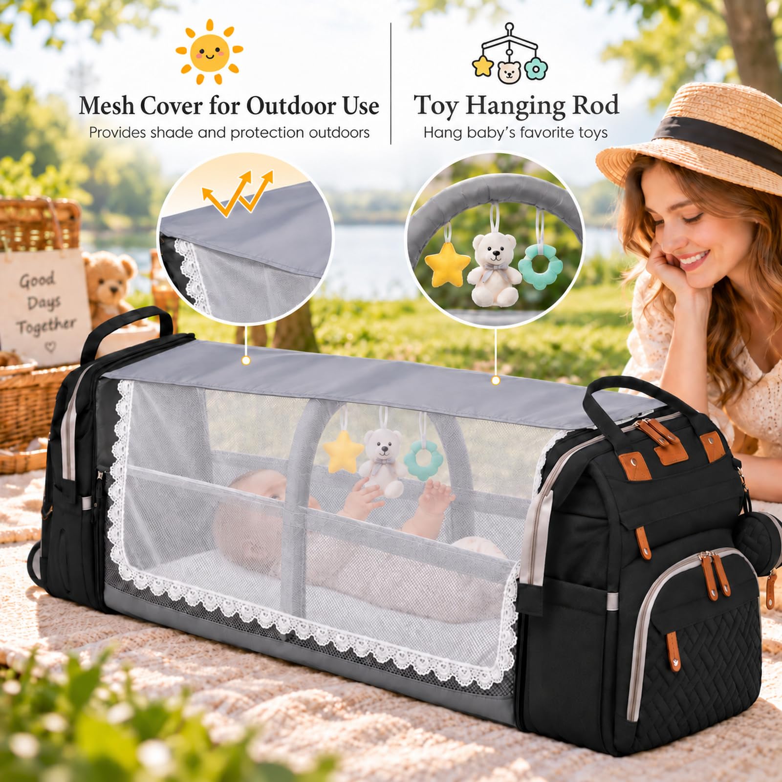 Zaino per pannolini con fasciatoio, grande zaino da viaggio multi-impermeabile con porta di ricarica USB