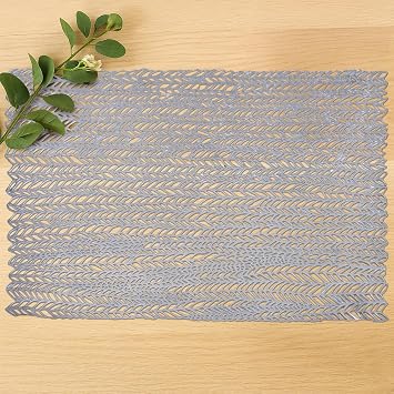 Decozen Placemats Set of 6 Vinyl PVC Placemats Perforated, Table Protector for Kitchen Decor, Home Decor, Scratch & Heat Resistant Place mats Washable Wipeable Table Mats for Indoor Outdoor Use Silver