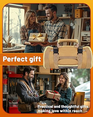 Miniatura 8 de QcoQce Rollo de herramientas Oxford resistente, bolsa de herramientas resistente al agua y duradera con 6 bolsillos, organizador de herramientas