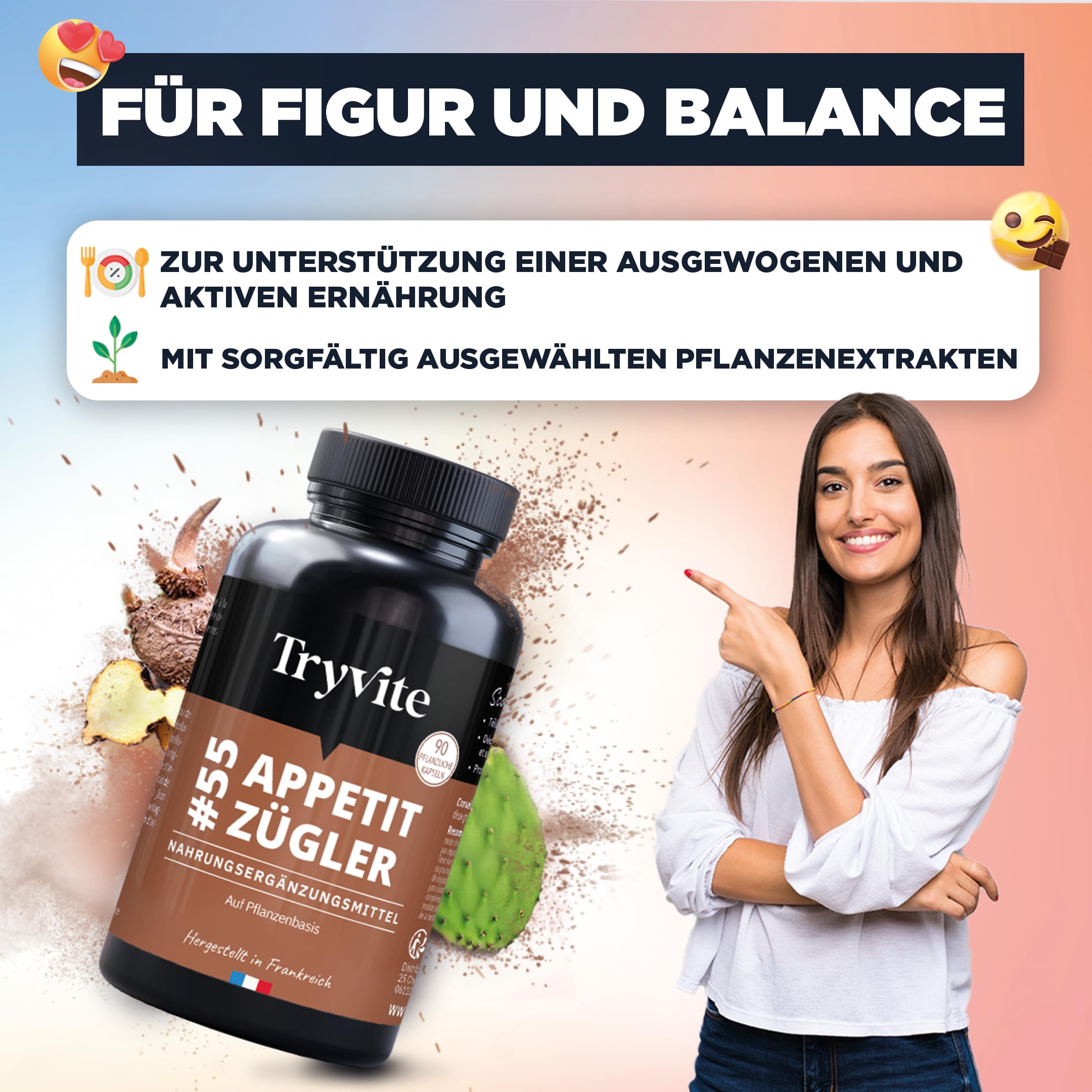 Nahrungsergänzung | Konjak (Glucomannan), Nopal & Artischocke | 90 Kapseln | TRYVITE