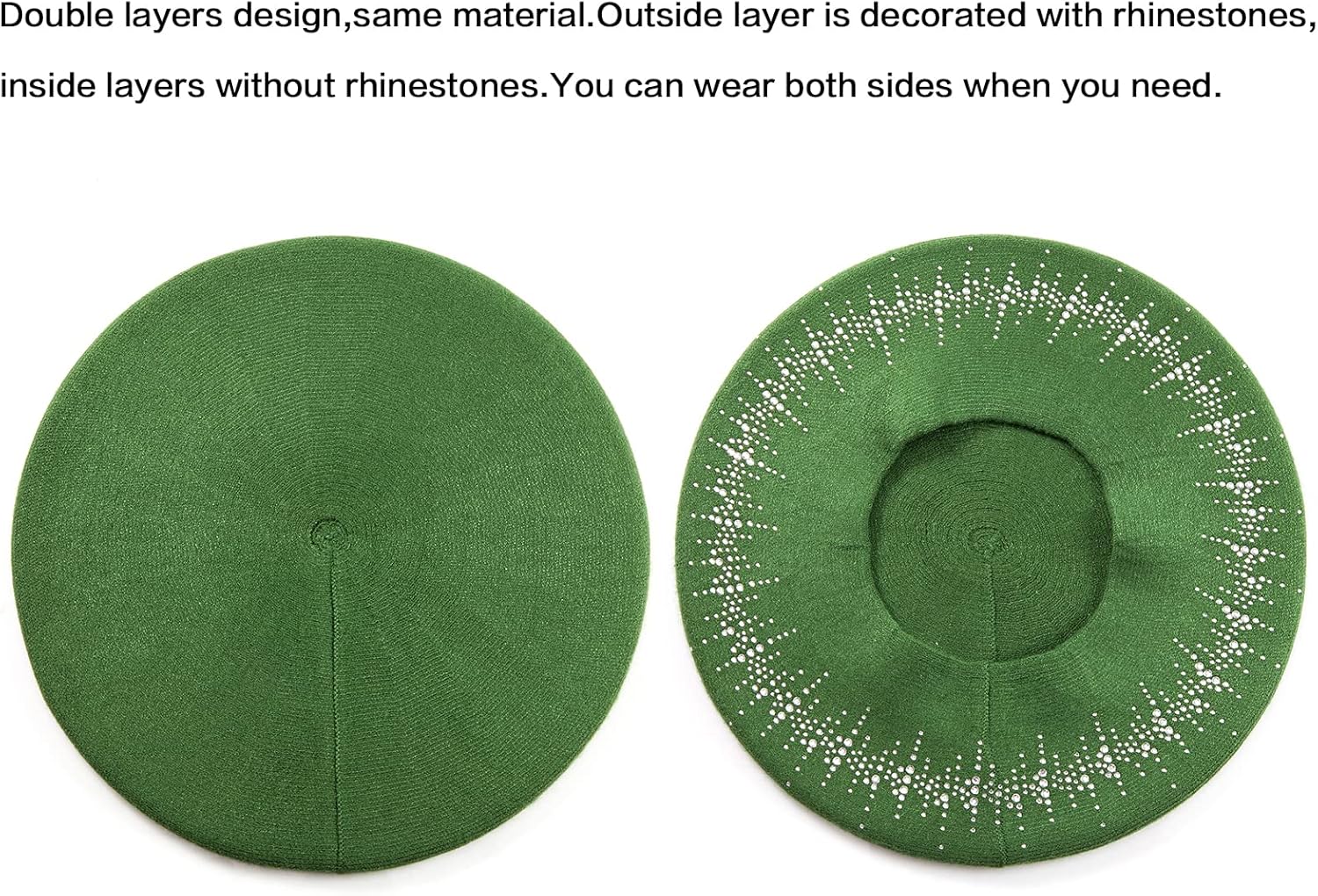 LADYBRO Rhinestone Beret Hats for Women 2 Layers Wool French Knit Cap Lady Winter Black - Image 2