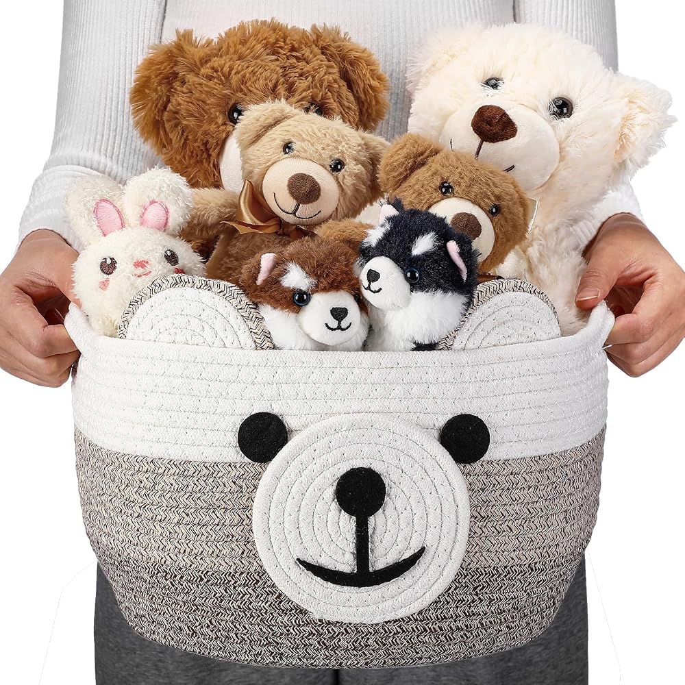 Zopeal Easter Bear Basket 13" D x 9.5" H for Nursery Cotton Rope Woven Bear Gift Empty Storage Basket with Handles Animal Hamper for Baby Shower Laundry Bathroom Home Decorative — 사진 1