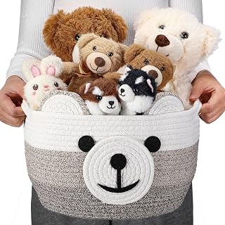 Zopeal Easter Bear Basket 13" D x 9.5" H for Nursery Cotton Rope Woven Bear Gift Empty Storage Basket with Handles Animal Hamper for Baby Shower Laundry Bathroom Home Decorative