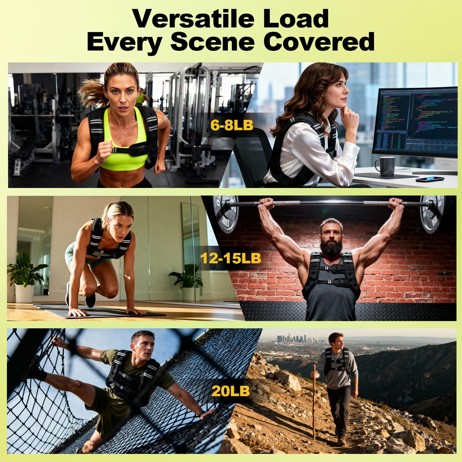 POWER GUIDANCE Giubbotto Zavorrato 6-20LB Peso Fisso, Neoprene Impermeabile, Fascia Toracica Regolabile (89-127cm), Tasca per CrossFit, Corsa, Allenamento Forza