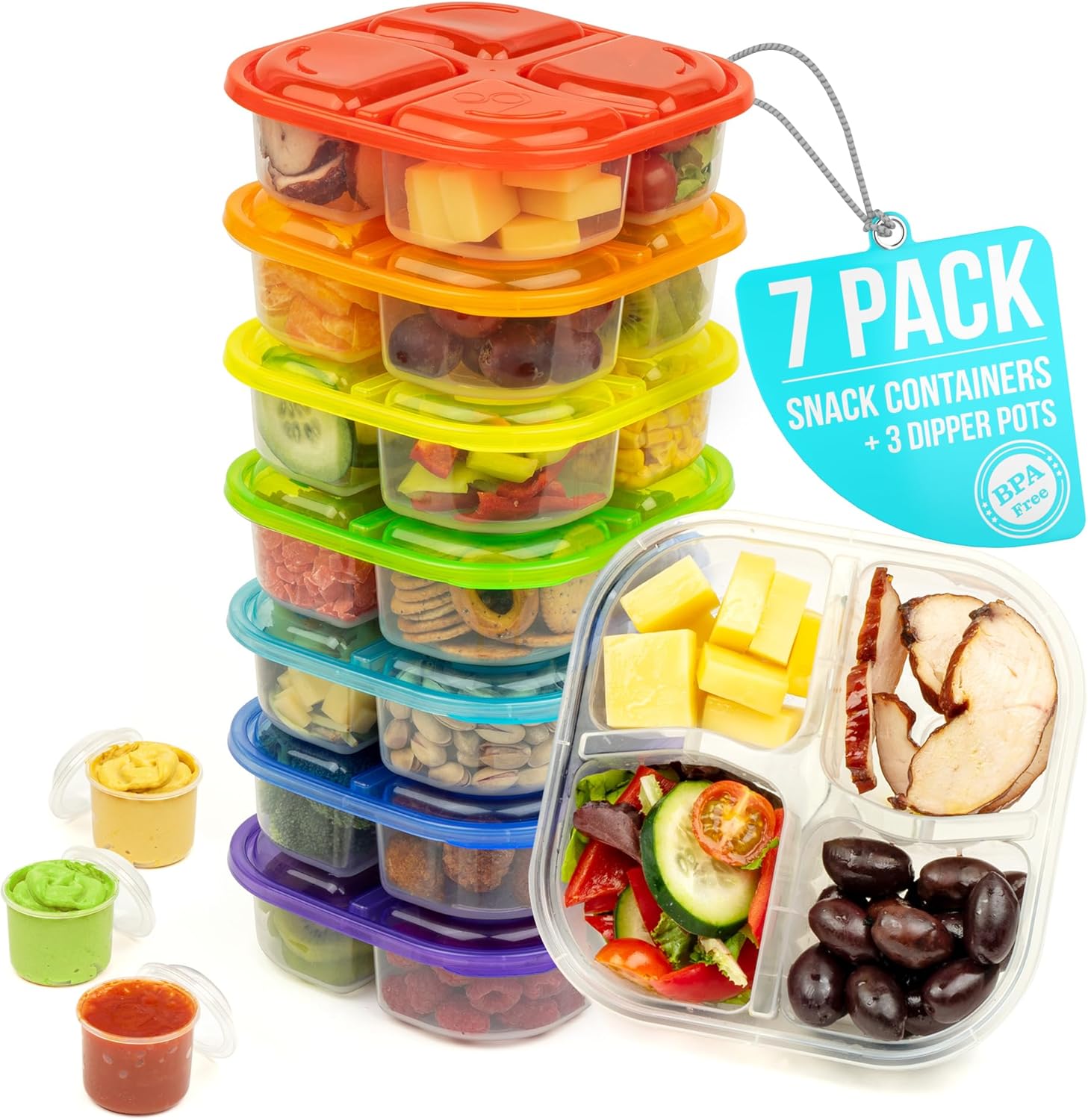 Snack Containers [7 Packs] Bento Snack Box 4 Compartment Snack