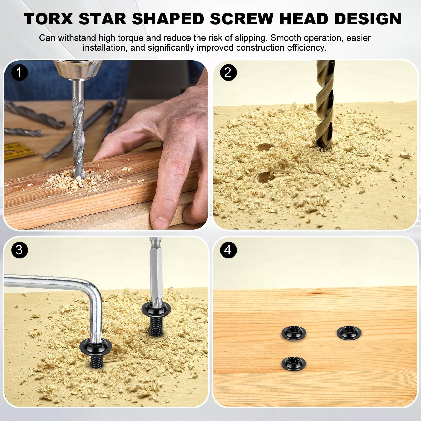 15 sztuk wkrętów M6, czarne, śruby z łbem płaskim M6 x 35 mm, stal nierdzewna, A2, V2A, śruby Torx ze śrubami kołnierzowymi, śruby z łbem soczewkowym z kluczem Torx i wiertłem do konserwacji i