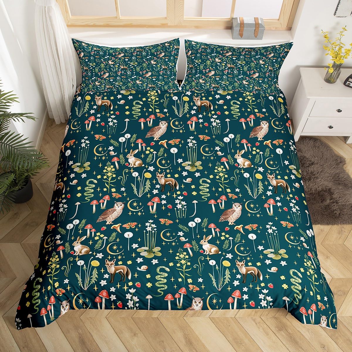 Homewish Green Double Duvet Cover Set Microfiber Reversible