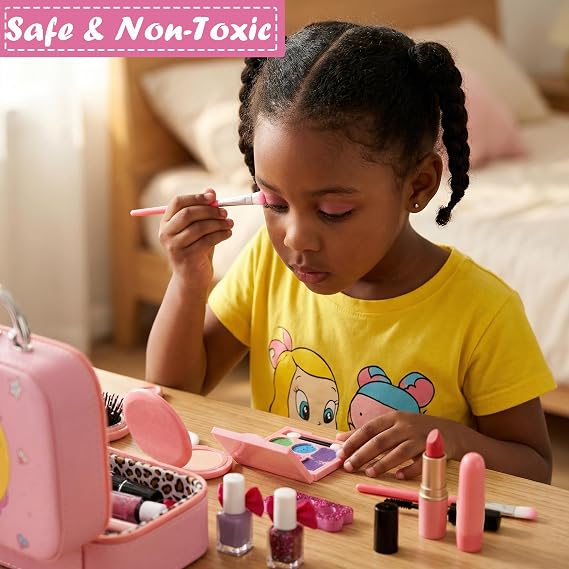 Kids Washable Makeup Girl Toys - Kids Makeup Kit for Girl, Real Make Up Set, Little Girls Makeup Kit for Toddler Kid Children Princess, Christmas Birthday Gift Toys for Girl 4 5 6 7 8 9 10 Year Old