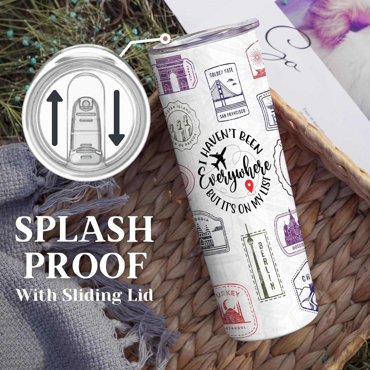 Onebttl Travel Gifts for Women Men, Stainless Steel 20OZ Tumbler with Lid and Straw for Christmas, Thanksgiving, Birthday - Print - Image 3