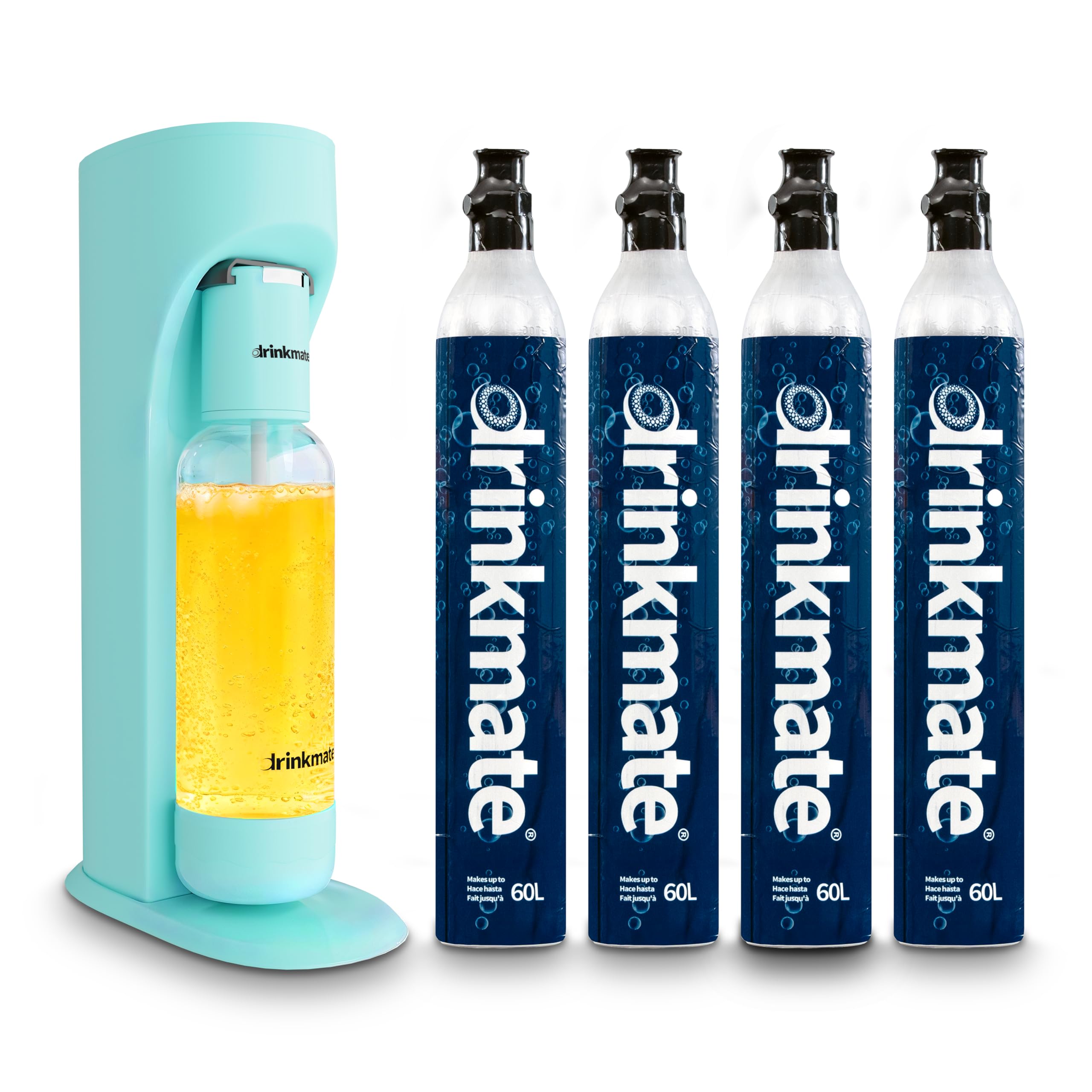Drinkmate OmniFizz Sparkling Water and Soda Maker, Carbonates Any Drink Not Just Water, Fizzy Drink Maker, Water Carbonator, Sparkling Water Machine, x4 CO2 Cylinders Included, Arctic Blue