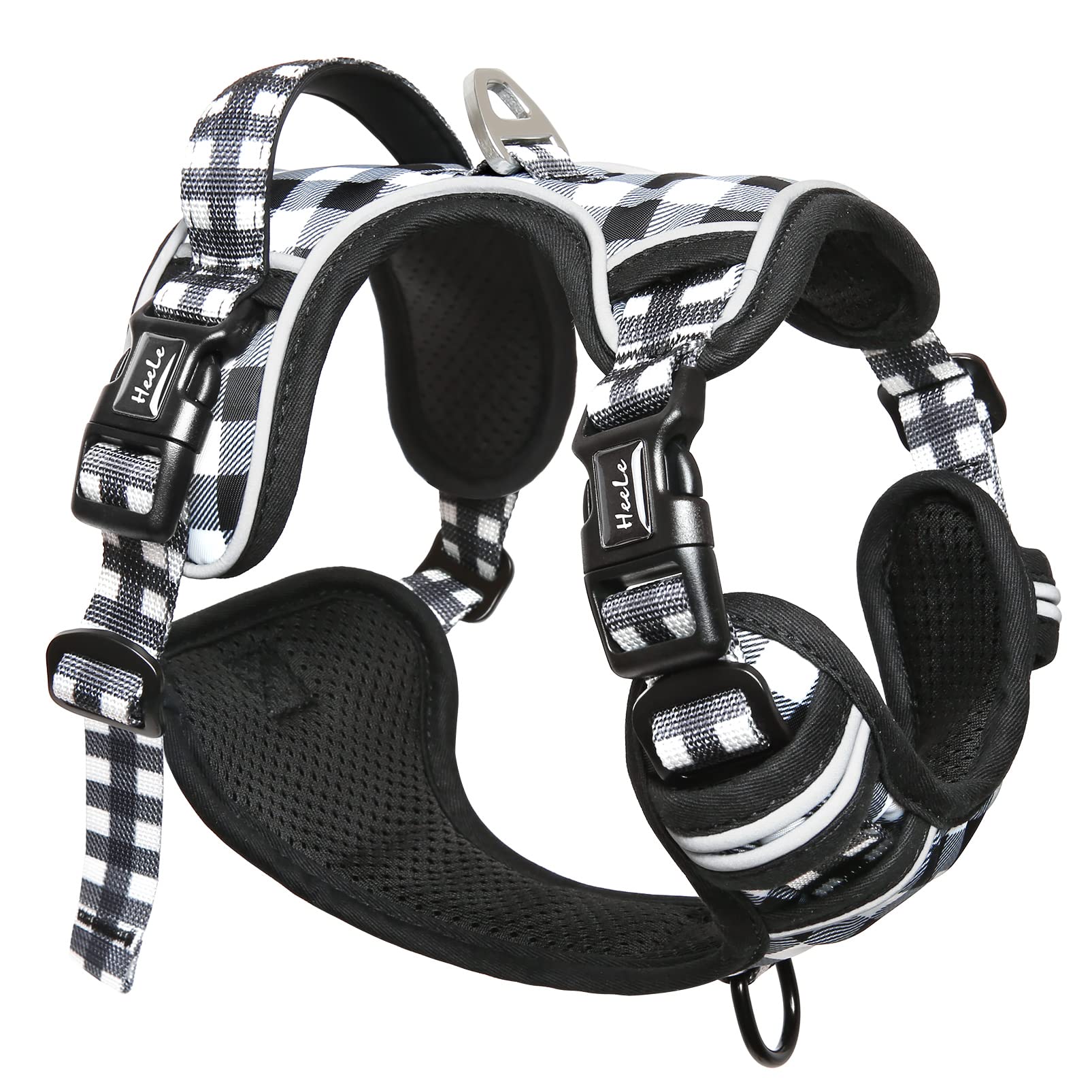 HEELE Pettorina Cane, Imbracatura Sganciata Rapido dal Collo, Pettorina Anti-tiro Riflettente e Regolabile con Maniglia Comoda, Morbida e Imbottita per Cani Piccola Media Grande, Bianco-Nero M