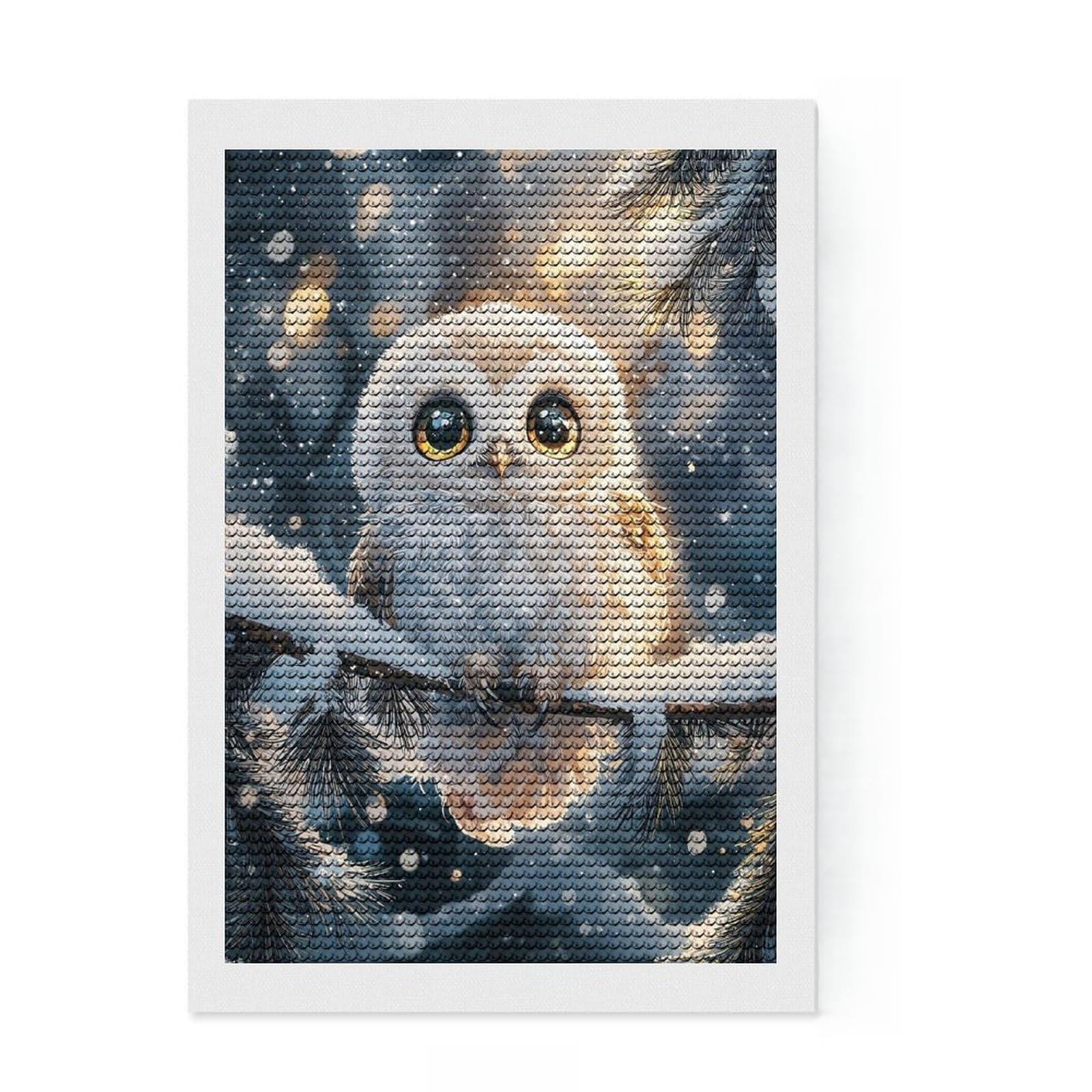 Junmoney Snowy Owl Portrait Diamond Style Art Kit 8"x12", Christmas Gift, Leisure Activity, Modern Decor, DIY Craft, Bedroom Decor