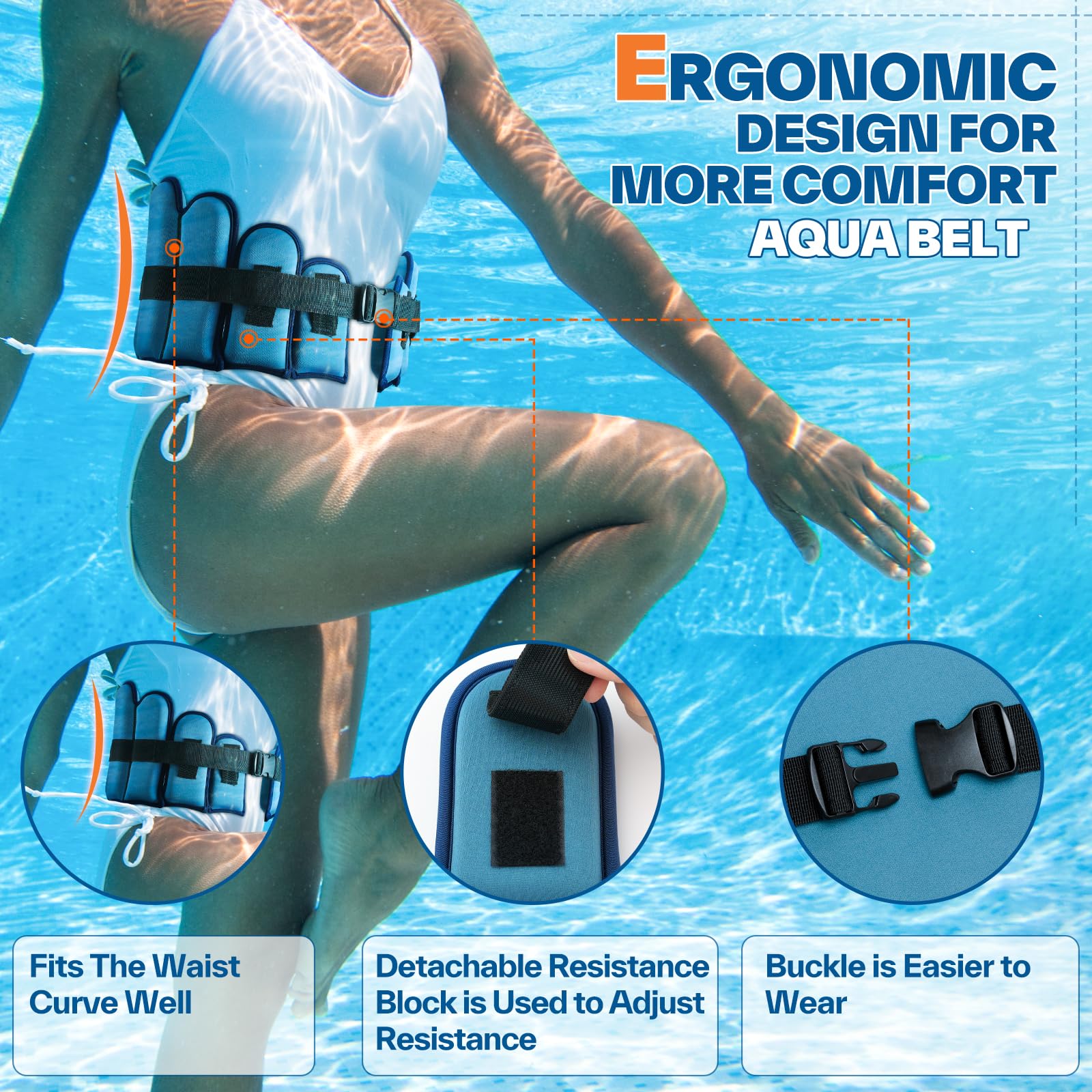 Sportneer Ceinture de jogging Aqua pour adultes - Blocs réglables pour l'entraînement à la résistance à l'eau, ceinture de jogging aquatique pour exercices de piscine, aquagym