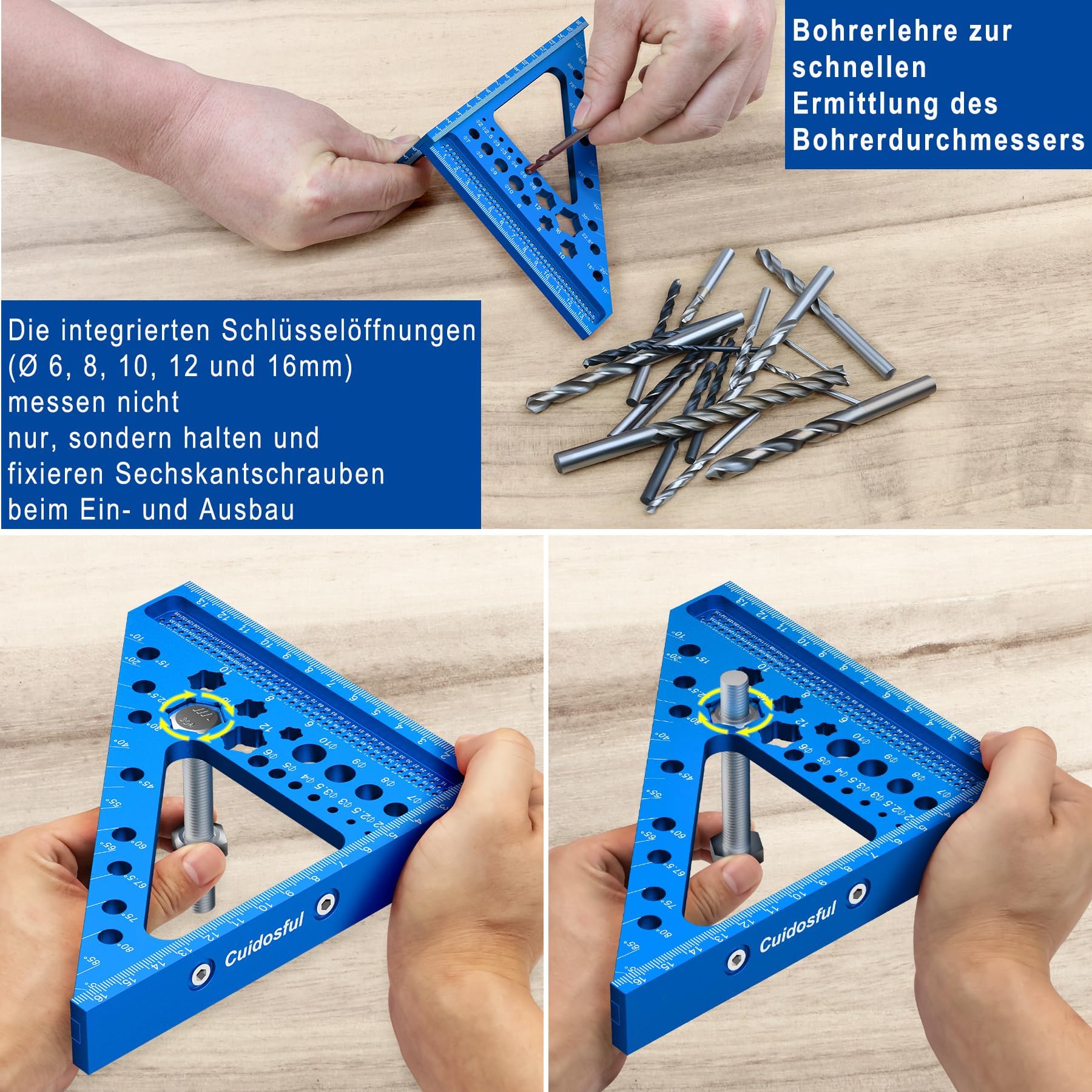3D-verstekhoek voor houtbewerking, nauwkeurig meetgereedschap van aluminiumlegering, gradenboog van 15-90 graden, houtbewerkingsliniaal voor timmerlieden, ingenieurs en doe-het-zelf, veelzijdig