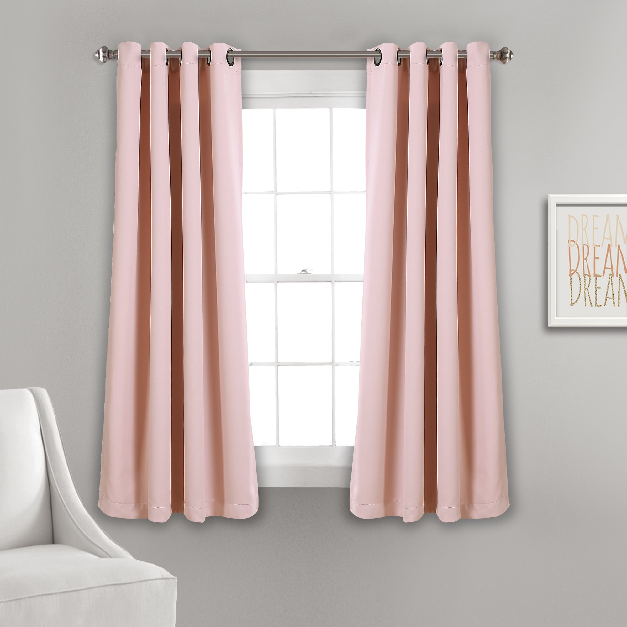Lush Decor Perdeler-Gromet Panel Yalıtımlı Karartma Astarlı, 160 cm L Çift, Pembe
