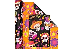 Wrapaholic Reversible Wrapping Paper Roll For Day Of The Dead Sugar Skull