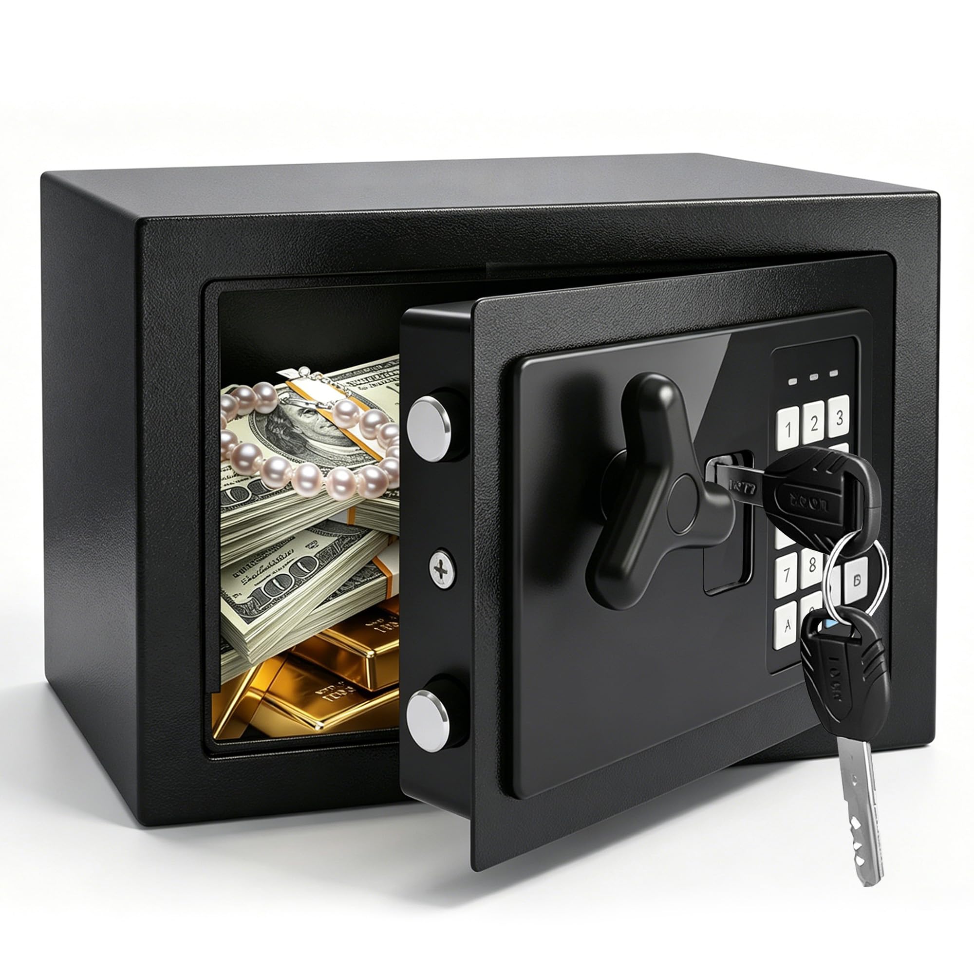 6.6L Safe Box, Steel Security Lock Box with Digital Keypad, Keys