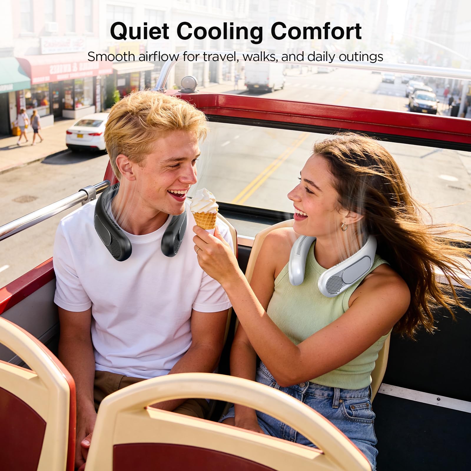 Ventilatore portatile da collo, 6000 mAh, ricaricabile, con 4 velocità, portatile senza pale, con 66 prese d'aria, USB-C, regalo da viaggio a mani libere per donne, uomini, sport, campeggio