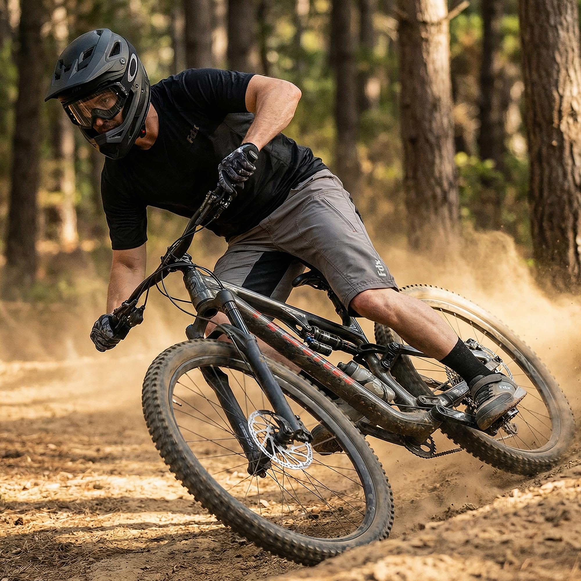 FDX Pantalones Cortos MTB Hombre, Ligeros, con Forro Acolchado extraíble, Transpirables, de Secado rápido y Bolsillos Cargo, Ideales para Entrenamiento Deportivo