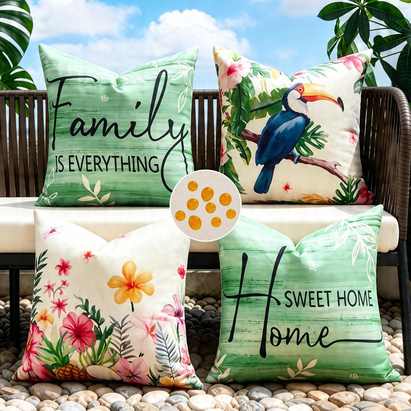 Housses de coussin 50x50 cm tropicales imperméables lot de 4 coussins canapé et lit