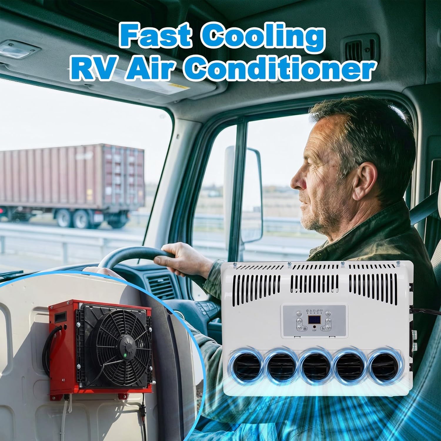 24V DC Truck RV Air Conditioner 8000BTU, Electric Parking A/C Unit for Semi Truck, Excavator, RV & Heavy Equipment, Energy Efficient Fast Cooling