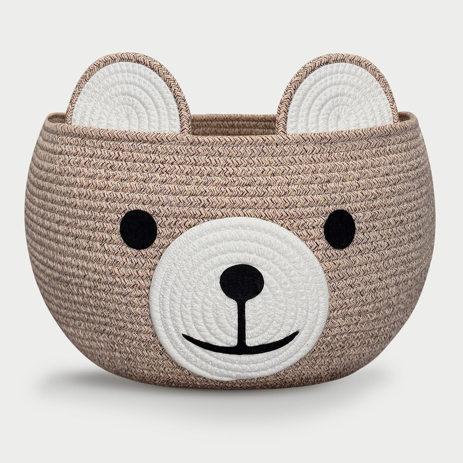Baby Basket for Nursery - Bear Gift Baskets Empty for Kids Baby Shower Baskets for Toys Diaper Caddy Small Woven Rope Storage Basket for Home Décor Easter basket Light Brown, 16" D x 11" H
