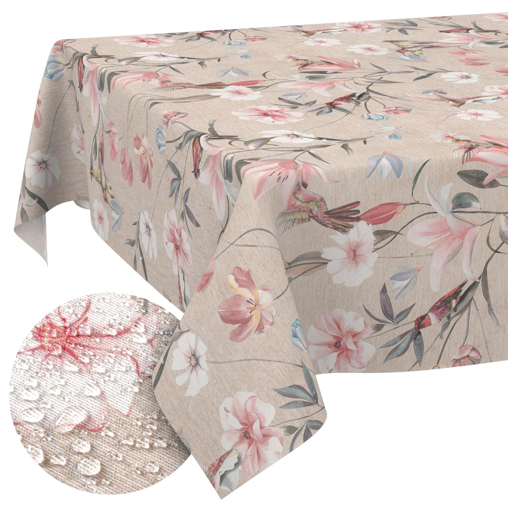 ANRO Mantel de Mesa Tela 70% Algodón 30% Poliéster Lavable Antimanchas Rectangular Ovalado Redondo 280x140 cm